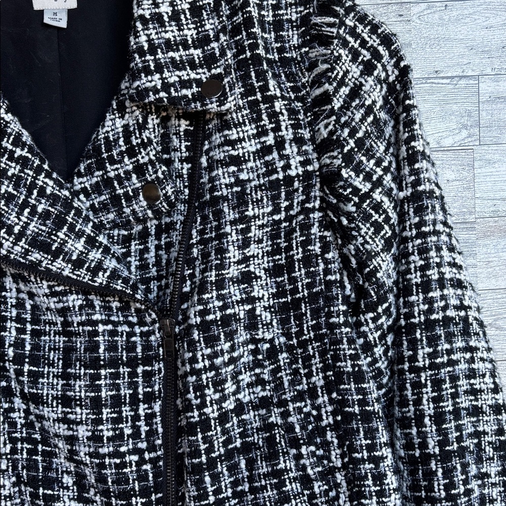 Tweed Moto Jacket A New‎ Day Black & White Metallic Coat - Picture 3 of 6